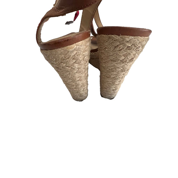Michael Kors Espadrille Wedge Womens Cognac Leather Ankle Strap Buckle Size 8M - Picture 4 of 7